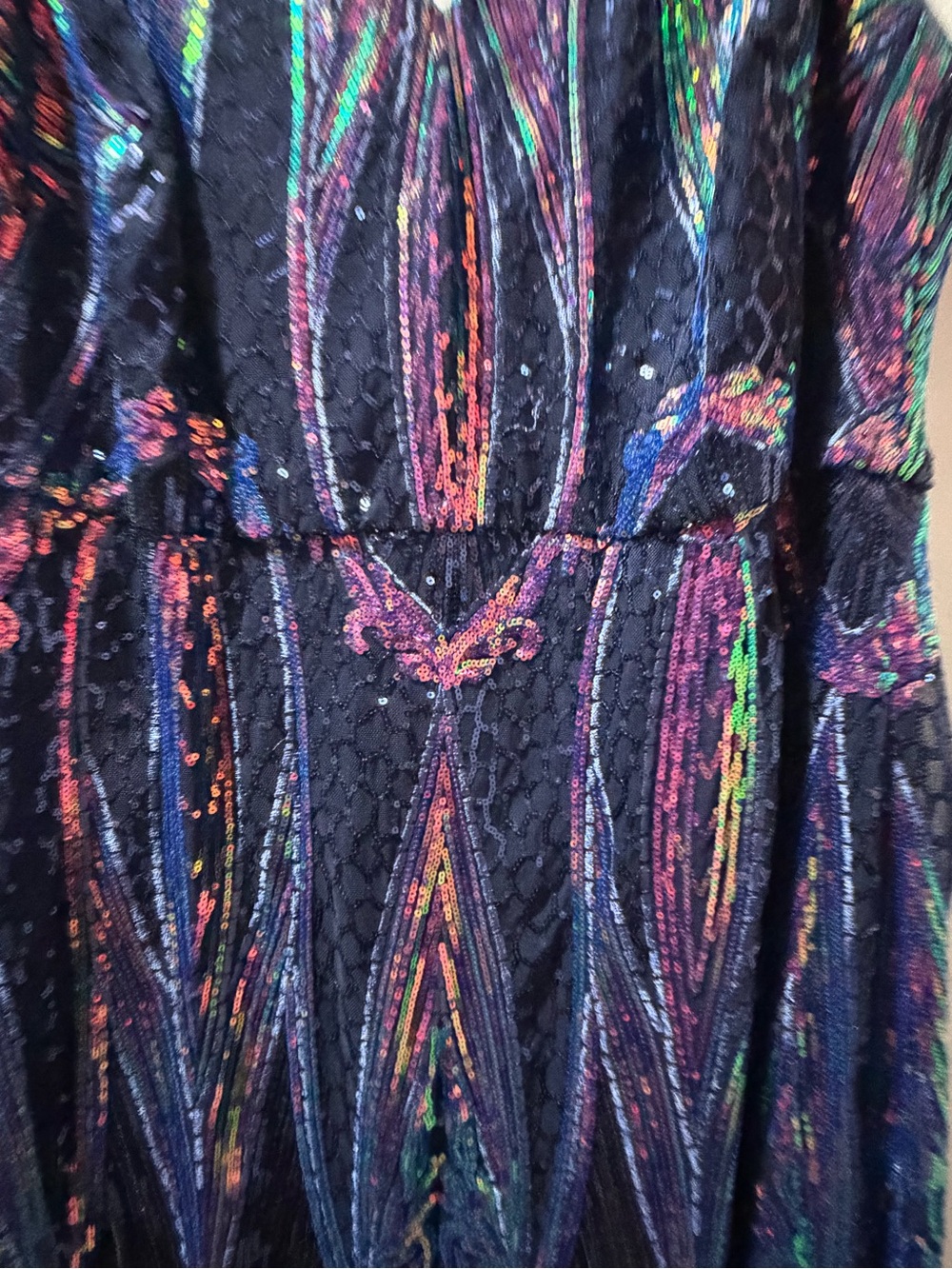 Black Multi-Color Sequin Long-Sleeve Evening Dress